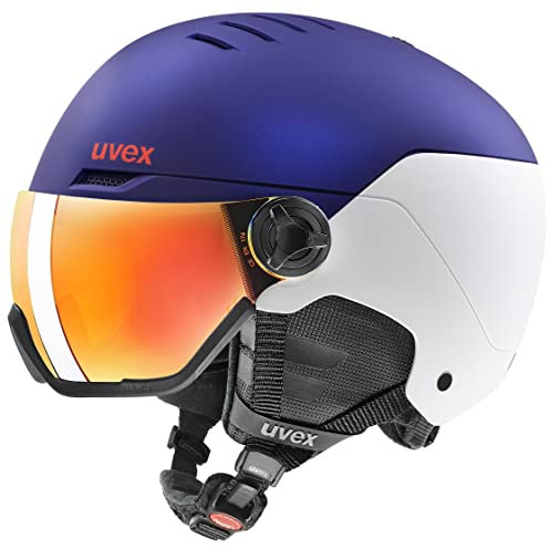 uvex Wanted Visor - robuster Skihelm für Damen und Herren - Filterkategorie 2 - optimierte Belüftung - Purple bash-White matt - 58-61 cm