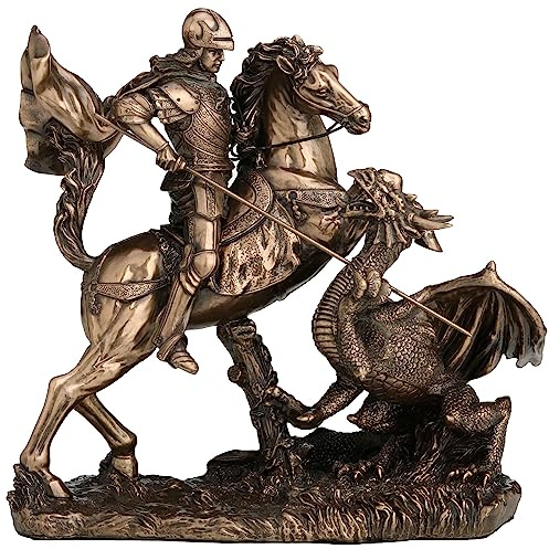 Veronese Design 15 cm (6 1/4 tum) Saint George The Dragon Slayer kallgjuten harts brons finish skulptur