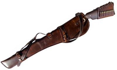 ZOLO LEATHERS Handcrafted Genuine Leather Rifle Case - Western Scabbard for 20-24 Inch Barrel Lever Action Shotgun, Winchester Wild Bunch Shooting - Brown