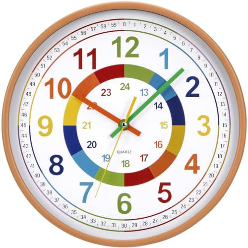 VINILITE Kinder Wanduhr ohne Tickgeräusche 30cm Bunt Zahlen Wanduhr zum Lernen für Schulanfänger Lautlos Kindergartenuhr Kinderzimmer, Wohnzimmer, Schlafzimmer