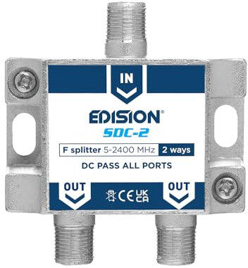 EDISION SDC-2 Repartidor 2 Salidas para señales SMATV, Splitter Adecuado para Terrestre, Satélite, Televisión por Cable, Radio, Unicable, 5-2400mhz, DVB-S2, DVB-T2, DVB-C, Paso de DC, 2-Vías