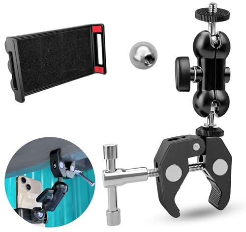 Kamera Super Clamp Kamerahalterung Klemme mit 360° Doppelkugelkopf Magic Arm Clamp Mini Magic Arm mit Super Clamp Klemmstativ Kamera Super Clamp Ballhead Magic Arm Kameraklemme Handyhalter Tablet