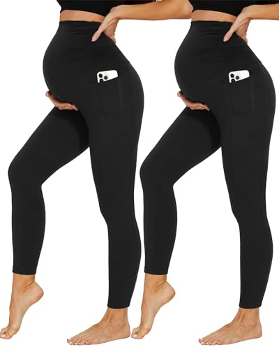 DDOBB 2 Pack Maternity Leggings Over Bump with Pockets