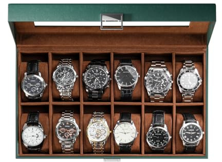 ProCase Watch Box Organizer, 12 Slot Watch Display Case With Glass Lid, Watch Storage Holder Mens Watch Case, Anniversary Birthday Valentine Gifts for Men Women -12 Slot, MidnightGreen