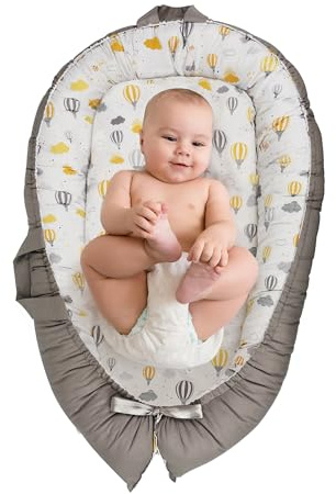 Babilo Newborn Baby Nest Pod Lounger with 100% Cotton, Washable, Safe & Breathable Fabric – Comfortable Portable Bed for 0-12 Months – Unisex, Ideal for Home, Travel & Baby Essential Gift (Grey)