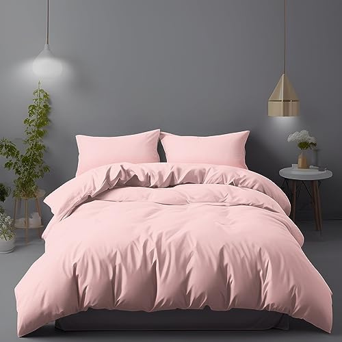 LivinEase Housse de Couette 240x220 cm avec 2 taies d'oreiller 65x65 cm - Parure de lit 220 x 240 cm - Parures de Couette en Microfibre brossée Douce Rosa