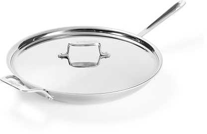 All-Clad D5 5-Ply Brushed Stainless Steel Fry Pan with Lid, 14 Inch, Compatible with Any Stovetop Including Induction, Oven Broiler Safe 600F, Pots and Pans, Frying Pan, Skillet, Cookware, Silver