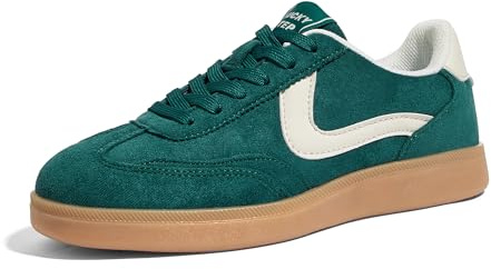 LUCKY STEP Women's Retro Fashion Sneakers Classic Casual Walking Shoes Non Slip Comfort Skate Shoes (Green/Beige, 9US-40EU-7UK)