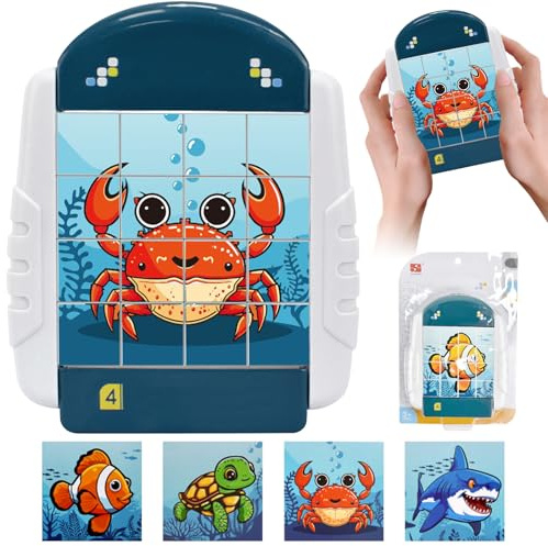 Puzzle rotatif 16 pièces - Puzzle 3D rotatif - Avion - Pour enfants de 3 ans - Cadeau pour enfants de 2 à 3 à 4 ans - Garçons et filles - Jeux de voyage - Restaurant - Emploi (créature marine)