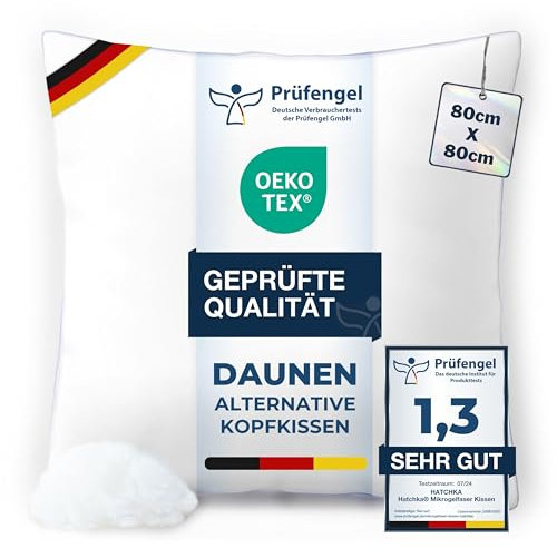 Kopfkissen 80x80 -Hochwertige Daunenkissen Alternative Füllung, Flauschiges & gut gefülltes Kissen für Allergiker geeignet, Hochwertige Daunenalternative Mikrofaser bei 60° Waschbar