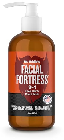 Facial Fortress Dr. Eddie's 3 In 1 Face, Hair, & Beard Wash - Beard Dandruff Shampoo For Men, Beard Cleanser, Face Wash, Beard Care, Face Soap With Pyrithione Zinc - 8 Fl Oz (Pack Of 1)