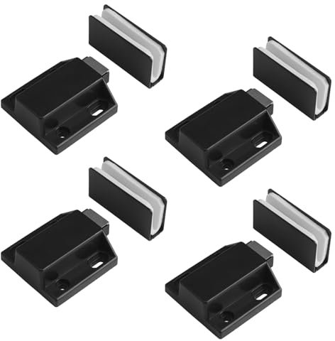 UFURMATE Cierre magnético para puerta de cristal, juego de 4 cierres de puerta de cristal, ajustables, sin marco, cierre magnético táctil con abrazadera de gabinete, apto para puertas de vidrio