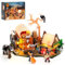 FUNWHOLE Western Cowboy Camp Building Set, 542PCS Light-Up Display Model with Tent & Chuckwagon Modules, Retro Western Brick Toy for Fans of Cowboy Culture and Scene Building