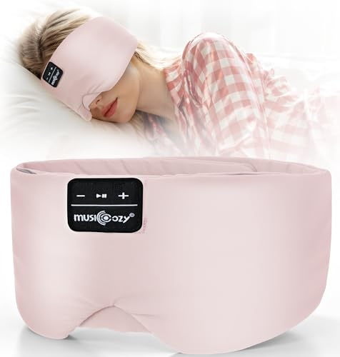 Sleep Mask with Bluetooth Headphones, 100% Blackout Silk Eye Mask, Headphones for Men and Women, Soft Sleep Headphones, Bluetooth Eye Mask for Sleeping, Travel (Pink)