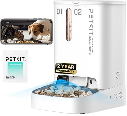 PETKIT Automatic Cat Feeder with Camera, Dual Hopper for Mixed Diets & Multi-Cat Feeding, 1080P HD Video with Night Vision, 2-Way Audio, Motion Capturing, App Control Pet Food Dispenser,5L