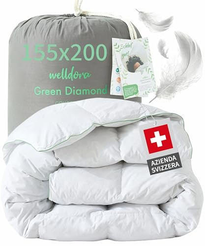 Welldora Comfort Piumone Letto Piazza e mezzo 155x200 | Piumino tutto l'anno Caldo e morbido | 100% Piuma e Piumino Naturale | Anallergico, Certificato Oeko-Tex | Da usare con Copripiumino