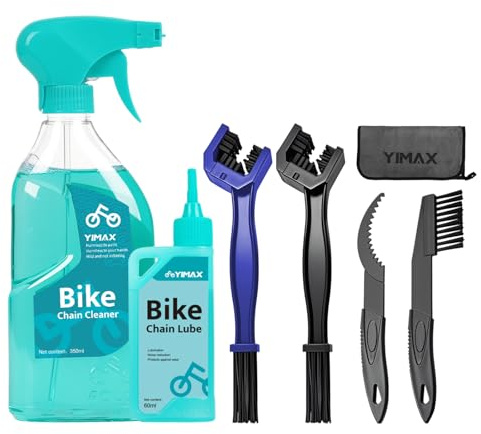 YIMAX Bike Chain Cleaner Set, Bicycle Cleaning Kit Chain Lube and 500ml Cleaning Spray Biodegradable Bike Chain Lubricant with Brushes Cycling Maintenance (Cleaner-410ML)