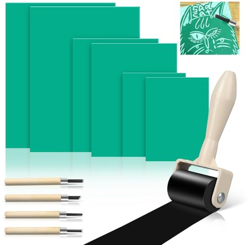Kit di 11 pezzi per stampa linoleum, con superficie piana morbida, colore verde, per intaglio e artigianato, per stampe, arte e artigianato