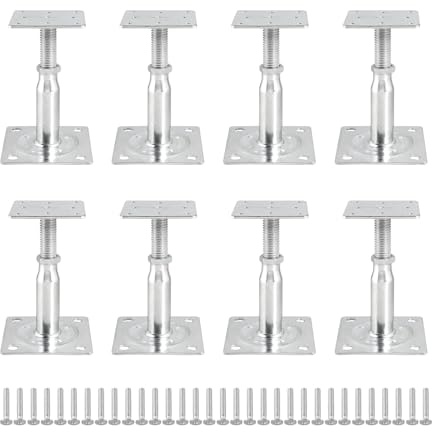 EXLECO 8pcs Supports de Poteau Réglables en Hauteur 100mm-150mm Support Poteau Bois Galvanisés Trou de Poteaux de Support Réglable Pied de Supports de Sol en Béton pour Clôture Carport Pergola Abri