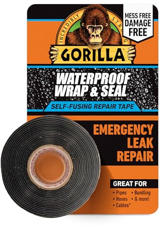 GORILLA Waterproof Wrap & Seal Tape Black 2.4m | 100% Waterproof Silicone Self-Fusing Repair Tape | For Emergency Leak Repair | Mess & Damage Free | Seals Leaks Instantly | Can Be Used Under Pressure