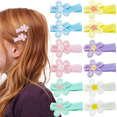 12PCS Daisy Flower Little Girl Hair Clips,Hollowing Out Fully Fabric Covered Hair Clips,Colorful Small Cute Hairpins Hair Clip Flower Hair Accessories for Little Girls