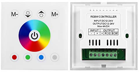 Tnfeeon Controlador de Panel Táctil, Regulador de Intensidad LED para Tiras de Luces RGBW, Diseño Táctil de Vidrio, 24 Voltios, Ideal para Control de Iluminación del Hogar (WHITE)