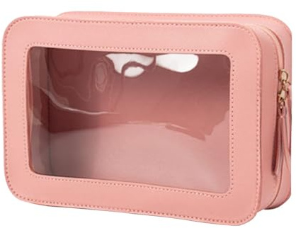 DEVNWIGMO Makeup Case Borsa Cosmetica Organizer Trucco Pochette Impermeabile PVC Trasparente Leggera con Cerniera Multifunzionale Adatta a Donne Viaggi Lavoro P, ROSA