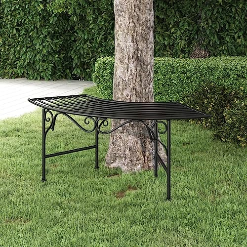 Generico Panchina per Albero 113 cm Nera in Acciaio,Mobili da Giardino,Mobili e sedie da Giardino,Panchine da giardino-318826