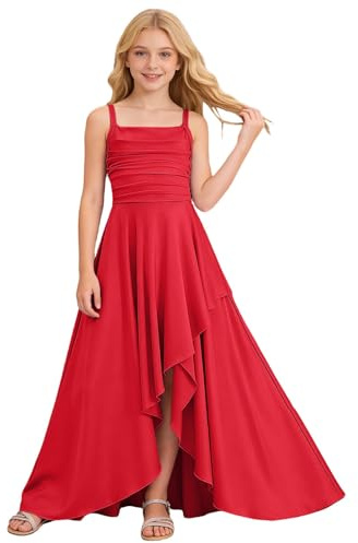 Generico Abito da Damigella d'Onore per Ragazze, Lungo Increspato, Linea ad A, Maxi Abito in Raso per Adolescenti, Abito Formale da Sposa per Feste serali