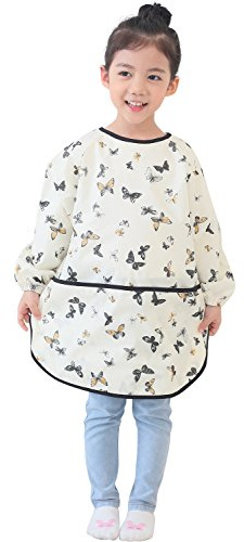 Plie Kids Painting Apron – Waterproof Long Sleeve Art Smock for Toddlers & Preschoolers, Messy Play, Baking, Crafts, Cooking, Sensory Activities (Ages 1–10), Butterfly Print (38-S)
