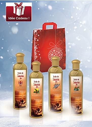 Camylle - Sélection Voile de Sauna avec en cadeau un superbe sac en coton comprenant quatre flacons : 1 x 250ml Luxe - 1 x 250ml Cajeput/Citron - 1 x 250ml Lavandin - 1 x 250ml Polynésie