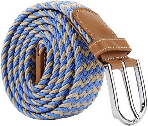 XJSGS Mens Belt,Elasticated belt, Elastic Belt for Men, Unisex Men Women Multicolor Woven Stretch Belts (Beige&Blue-3)
