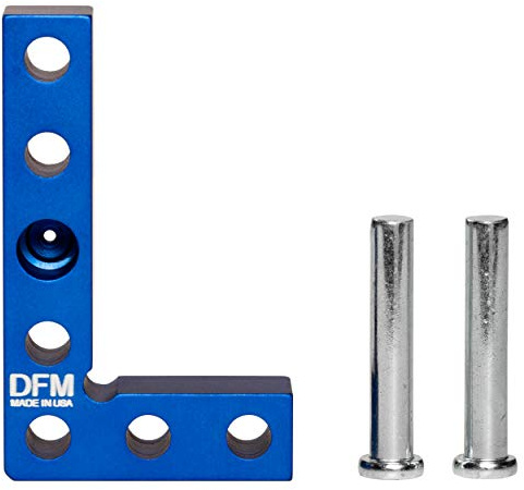 DFM Tool Works Small Square and Center Finder - Mini Square Tool with 11/32 Center Marking Hole Woodworking, Carpenter Engineering Square, Center Marking Tool, Made in USA - Blue