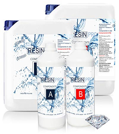 Resin Pro Resina Epossidica Liquidissima Super Trasparente Bicomponente A+B, Effetto Acqua, Ideale per Creazioni Artistiche, Gioielli, Decorazioni, Oggettistica - Gr 800