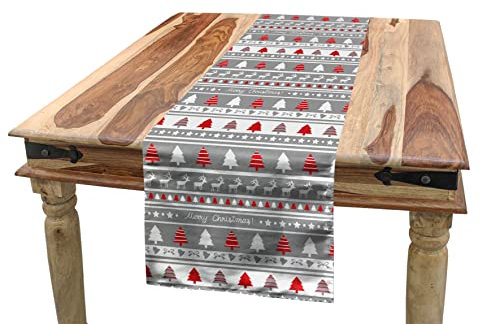 ABAKUHAUS Weihnachten Tischläufer, Deer Bäume Borders, Esszimmer Küche Rechteckiger Dekorativer Tischläufer, 40 x 300 cm, Weiß Grau