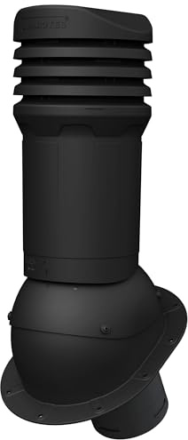 Parotec Frånluftshuv - Ventilation Skorsten - Tak Skorsten - Takventil - 125 mm för platt tak, trapetsformad plåt, dubbelt taktegel dubbelfalsad plåt (RAL 9005 - Svart)