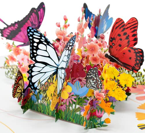LIMAH® Pop-Up 3D/Beeindruckende Schmetterling und Blumen-Karte für Frauen zum Geburtstag, Hochzeit, Valentinstag und Muttertag/Motiv Schmetterlingswiese/In Bunt