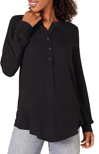 Amazon Essentials Camicetta in Tessuto a Maniche Lunghe Donna, Nero, M