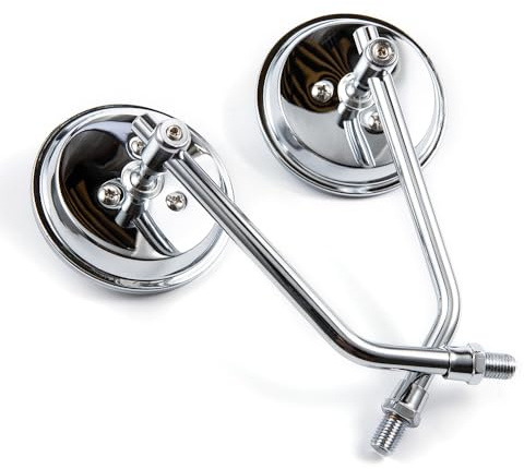 Motorcykel backspegel, klassisk retro 4 tum, svart, runt styre, sidospegel med 8 mm, 10 mm, skruvar och metallskaft för ATV Scooter Dirt Bike Cruiser (silver)