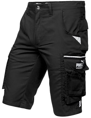 PUMA Workwear Precision X - Kurze Arbeitshose Herren - Robuste & Flexible Arbeitsshorts - Viele Taschen und Bequeme Passform - Ideal für Handwerk Heimwerk und Baugewerbe - Schwarz - Gr. 58