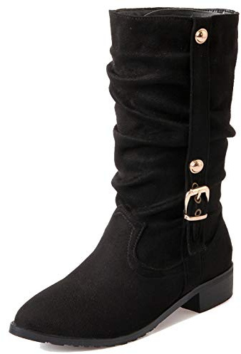 Lizoleor Botas Media Caña de Mujer Puntiagudos Plisadas Equestrian Clasico