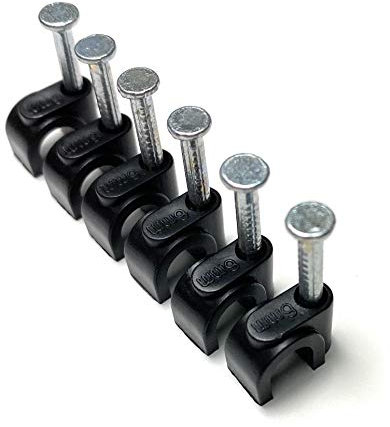 Lot de 100 clips de câble ronds noirs avec clous de fixation, type K (6 mm)