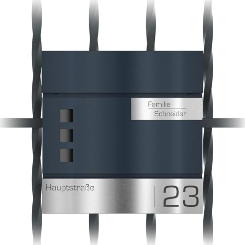 Graviers Design Buzón antracita RAL 7016 con soporte para valla, ventana de visión, buzón personalizado de acero inoxidable, nombre de calle, número de casa, buzón con candado, compartimento para