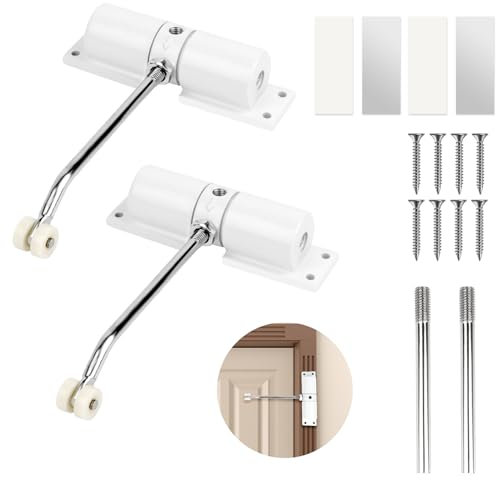 2 Pièces Ferme Portes Automatiques Réglables Sans Perçage - Réglable Ferme Porte à Ressort avec Plaque de Montage et vis - Groom Fermeture Porte pour Porte de Chambre, de Jardin, Porte en Verre
