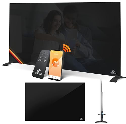 KESSER® Riscaldamento a Infrarossi 500W, Convettore in Vetro, 2 in 1 e Montaggio a Parete, Riscaldamento elettrico con rilevazione, Finestra Aperta + Telecomando e Controllo App, Nero
