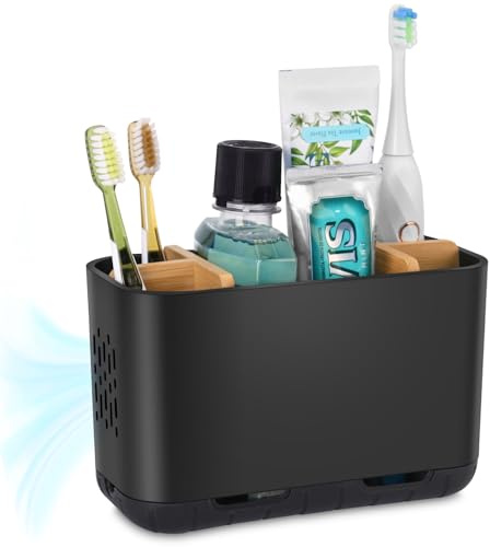 PARKMANI Electric Toothbrush Holders for Bathrooms, Toothbrush and Toothpaste Holder, Detachable Bathroom Toothbrush Caddy With Drainage for Family, Kids (Black, Large)