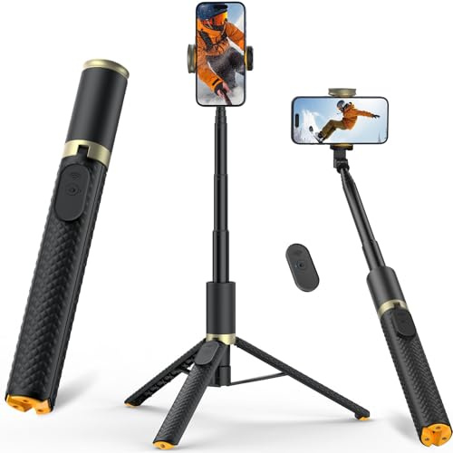 Vimose Phone Tripod & Selfie Stick with Remote, Portable, Lightweight for Video Recording Vlog, Extendable Travel Tripod Stand Compatible with iPhone Android, Black, 62