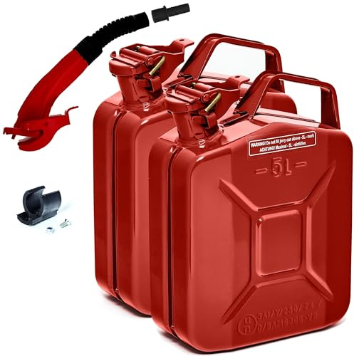 BW® Bidón de combustible de metal para gasolina, 2 x 5 litros, con boquilla Rojo RAL 3000 Certificado TÜV y homologación UN Fabricado en Europa