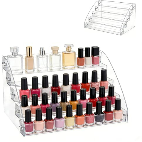 UNICRAFTALE 5 Tier Acrylic Nail Polish Organiser Storage Rack Perfume Stand Organiser Cosmetics Storage Rack Clear Nail Varnish Stand Holder Stamp Postcard Mail Cards Holder for Home Office Retail