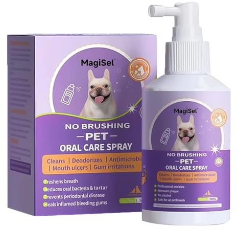 Oral spray för hundar och katter, spray för munhygien, förhindrar dålig andedräkt, avlägsnar försiktigt tandsten, för frisk andedräkt, stärker tänderna, munvård för husdjur, 50 ml